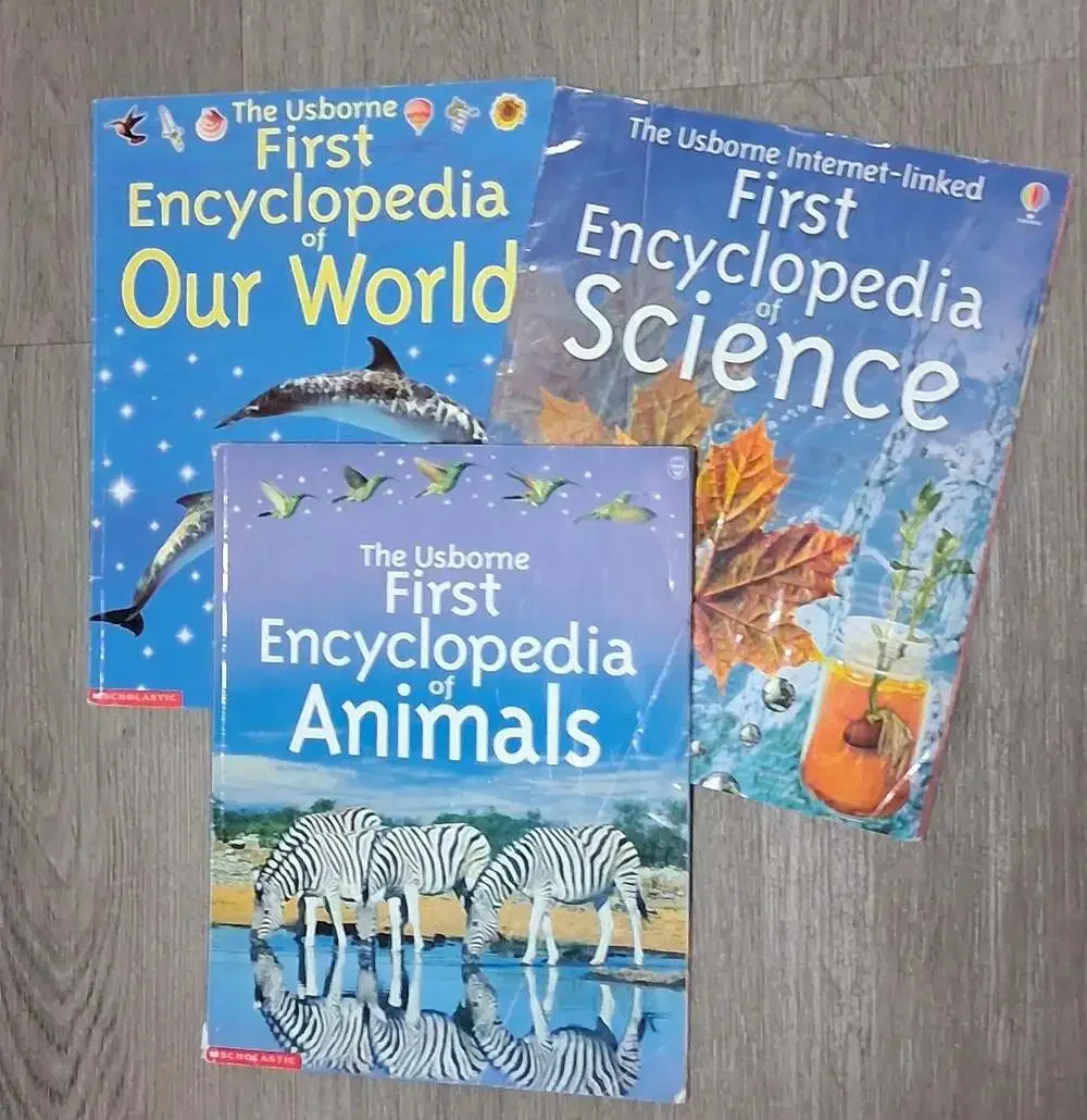 Lot of 3 The Usborne First Encyclopedia Books (Animals, Science, and Our World)